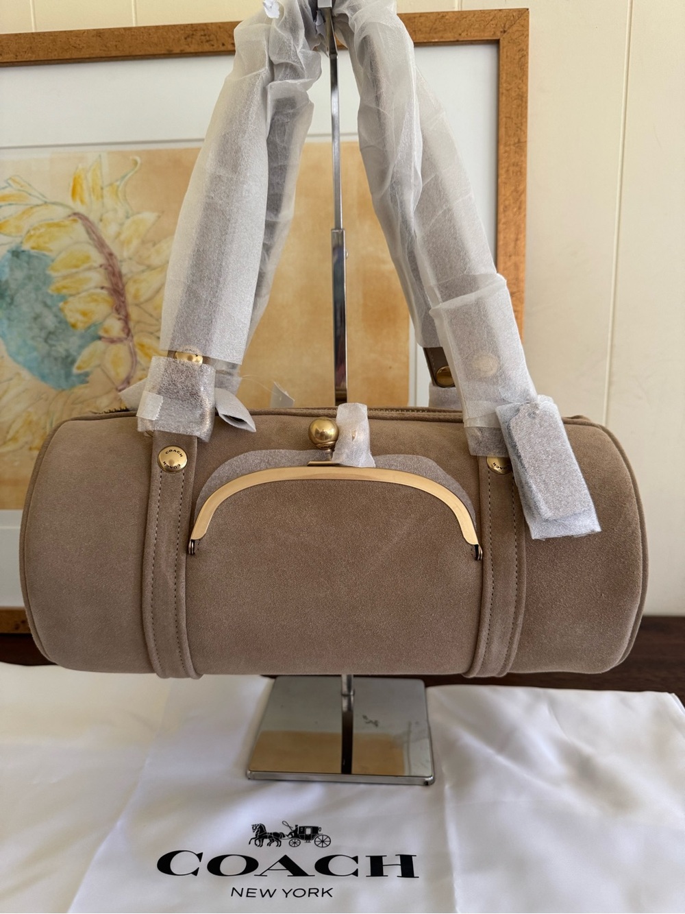Coach Originals Suede Kisslock Barrel Bag in Soul Tan Brass - CDT38 - NWT